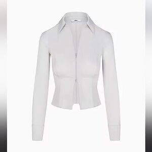 KHY by Kylie Jenner-  Light Grey - Collar Poplin Zip Shirt - Small - WORN ONCE